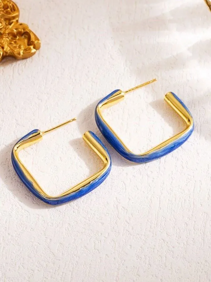 18K Gold-Plated Square Enamel Earrings