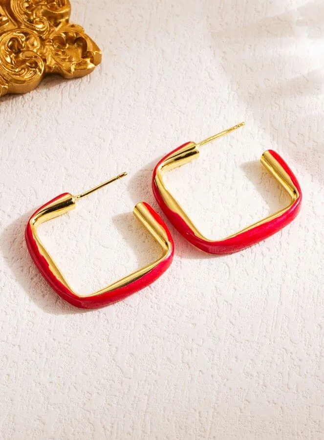 18K Gold-Plated Square Enamel Earrings