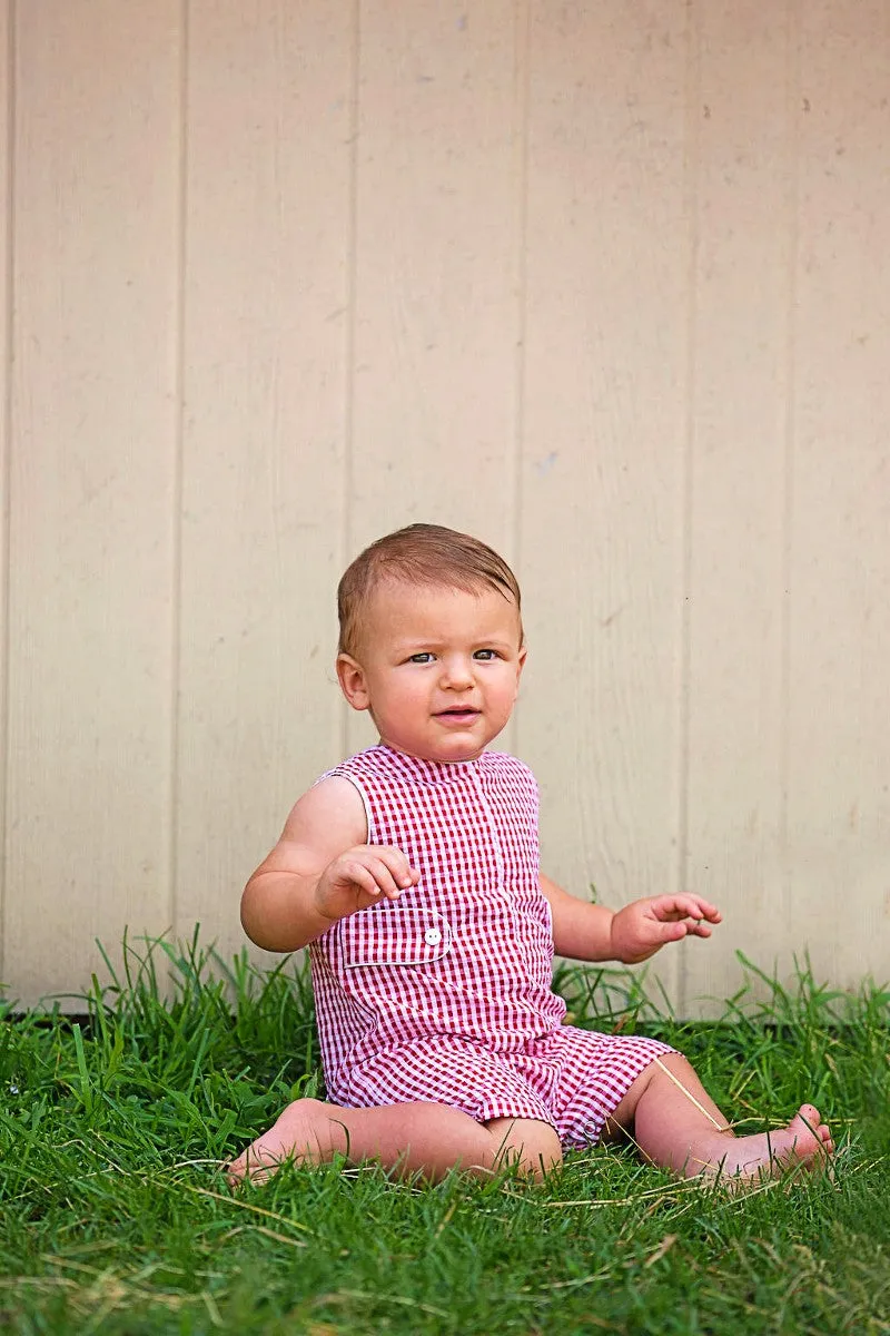 20071-Monogram Check Red Jon Jons Baby Boy Romper