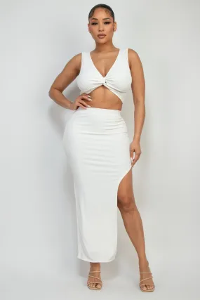 2pc set-Twist Crop Top & Maxi Skirt