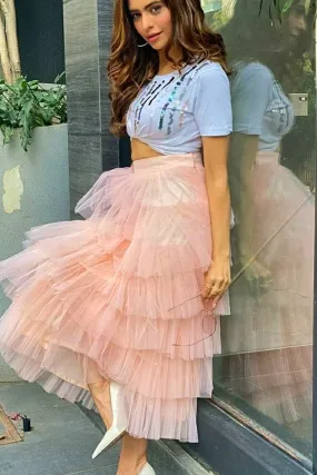 Aamna Sharif In Layered Peach Tulle Skirt