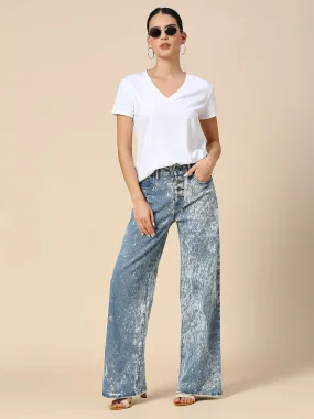 ACID WASH MID RISE WIDE LEG 5 POCKET JEANS