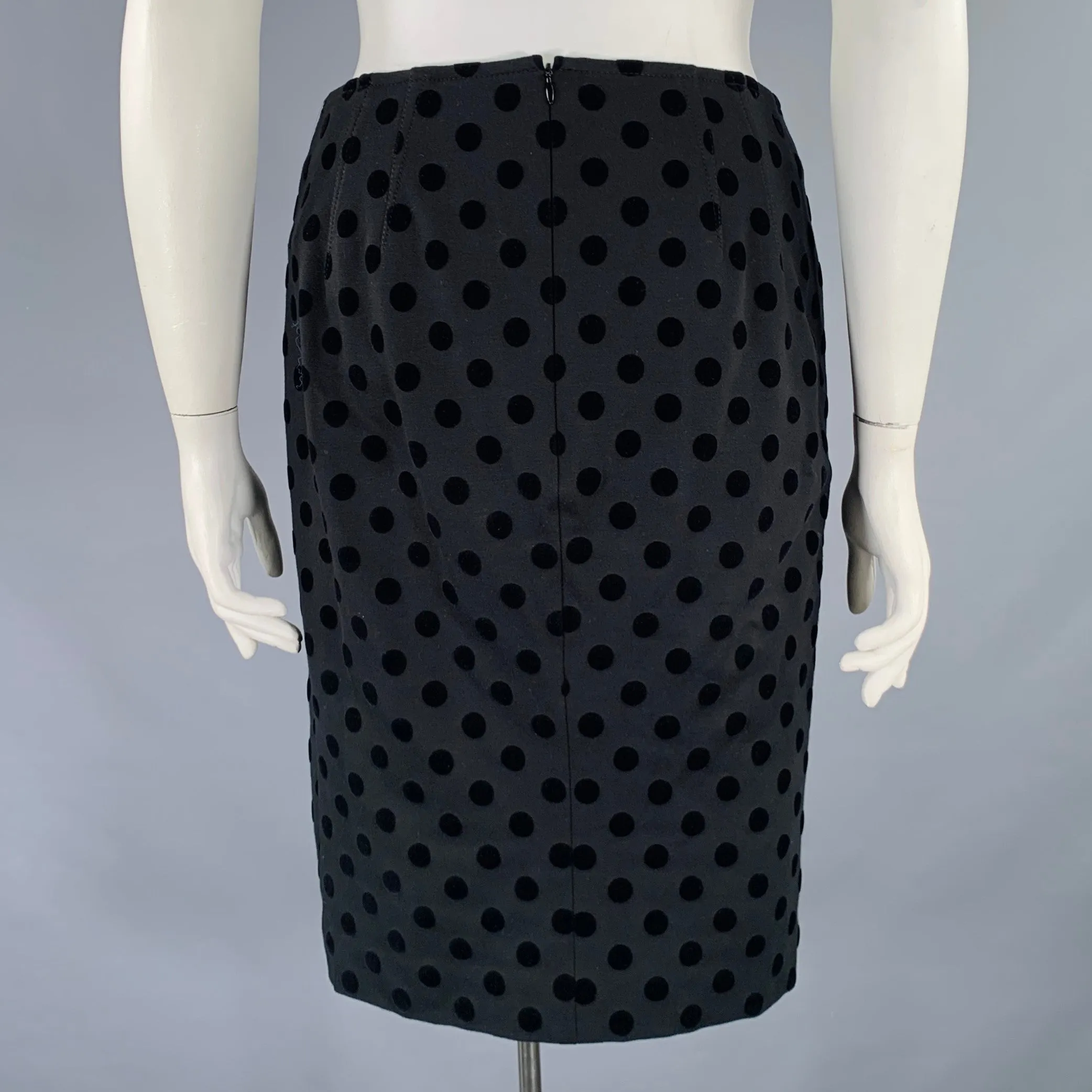 AKRIS Size 10 Black Viscose Blend Polka Dot Pencil Skirt