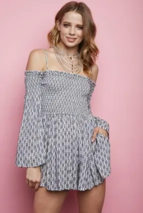 Baby Breath Off-the-Shoulder Bell Sleeve Romper