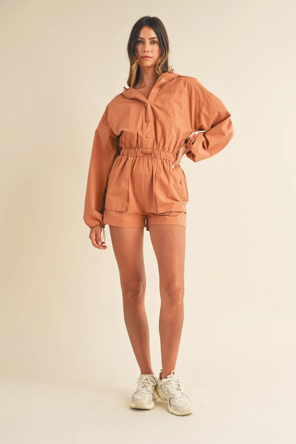 Blue Zone Planet |  Mable Snap Down Long Sleeve Hooded Romper