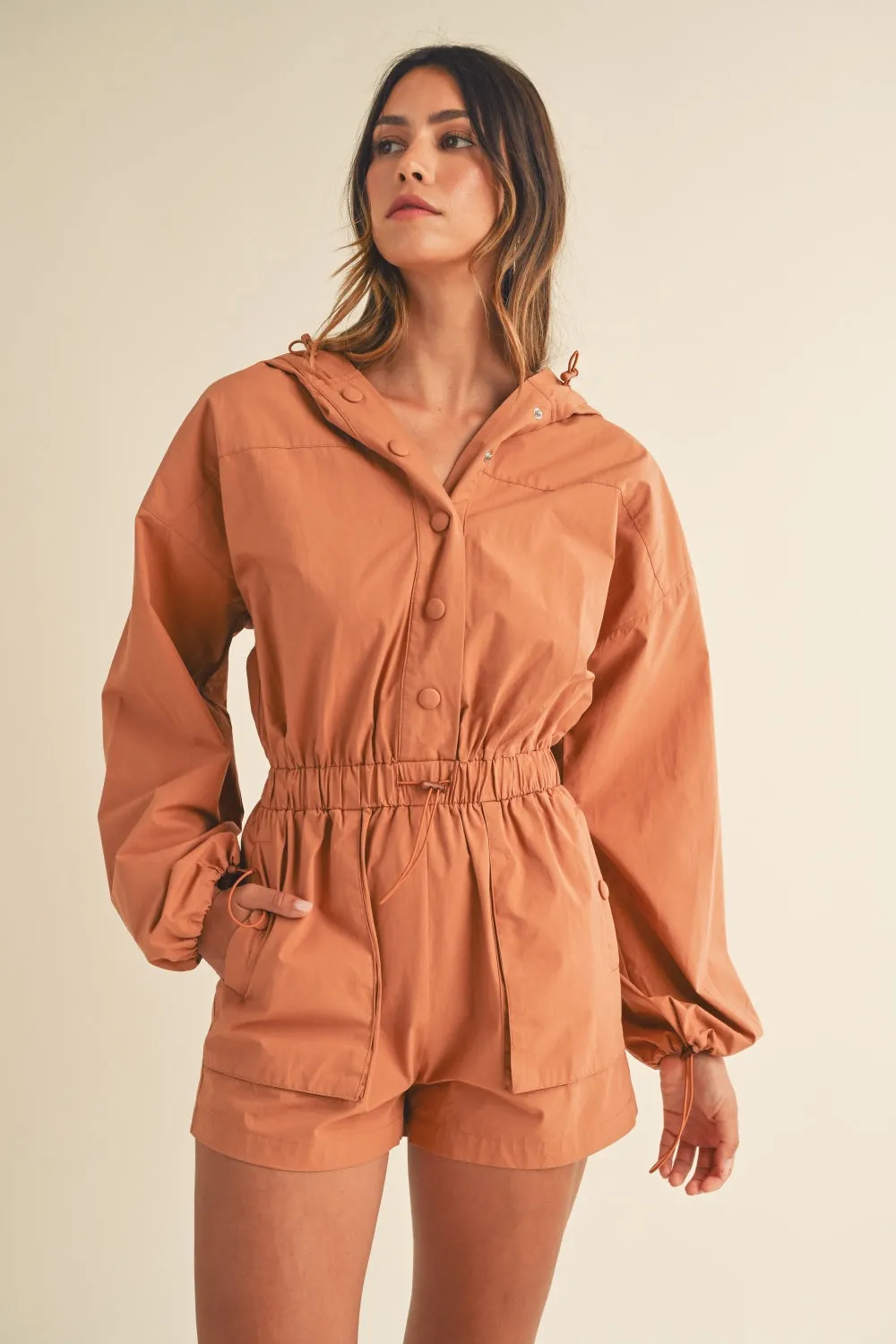 Blue Zone Planet |  Mable Snap Down Long Sleeve Hooded Romper