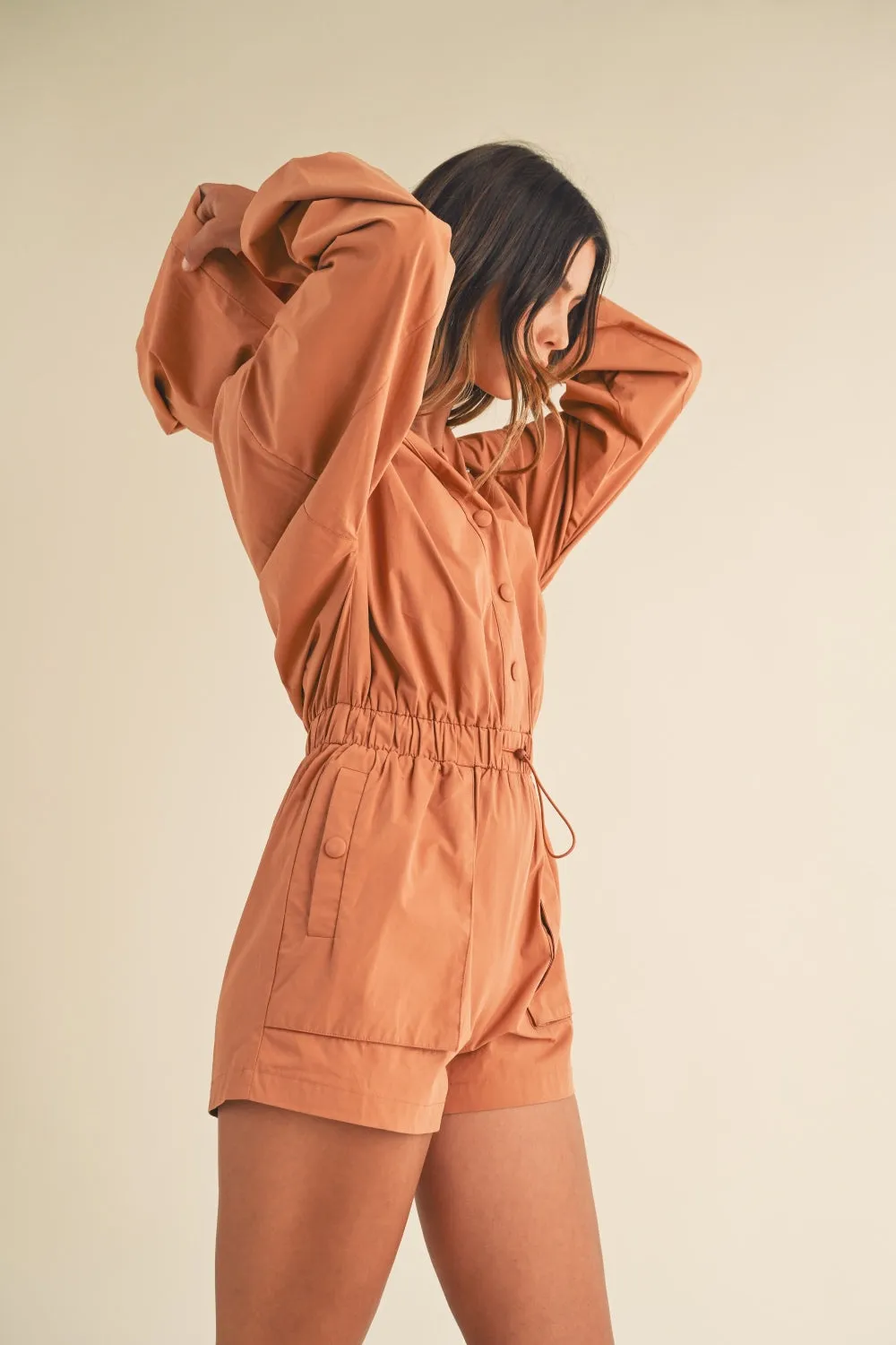 Blue Zone Planet |  Mable Snap Down Long Sleeve Hooded Romper