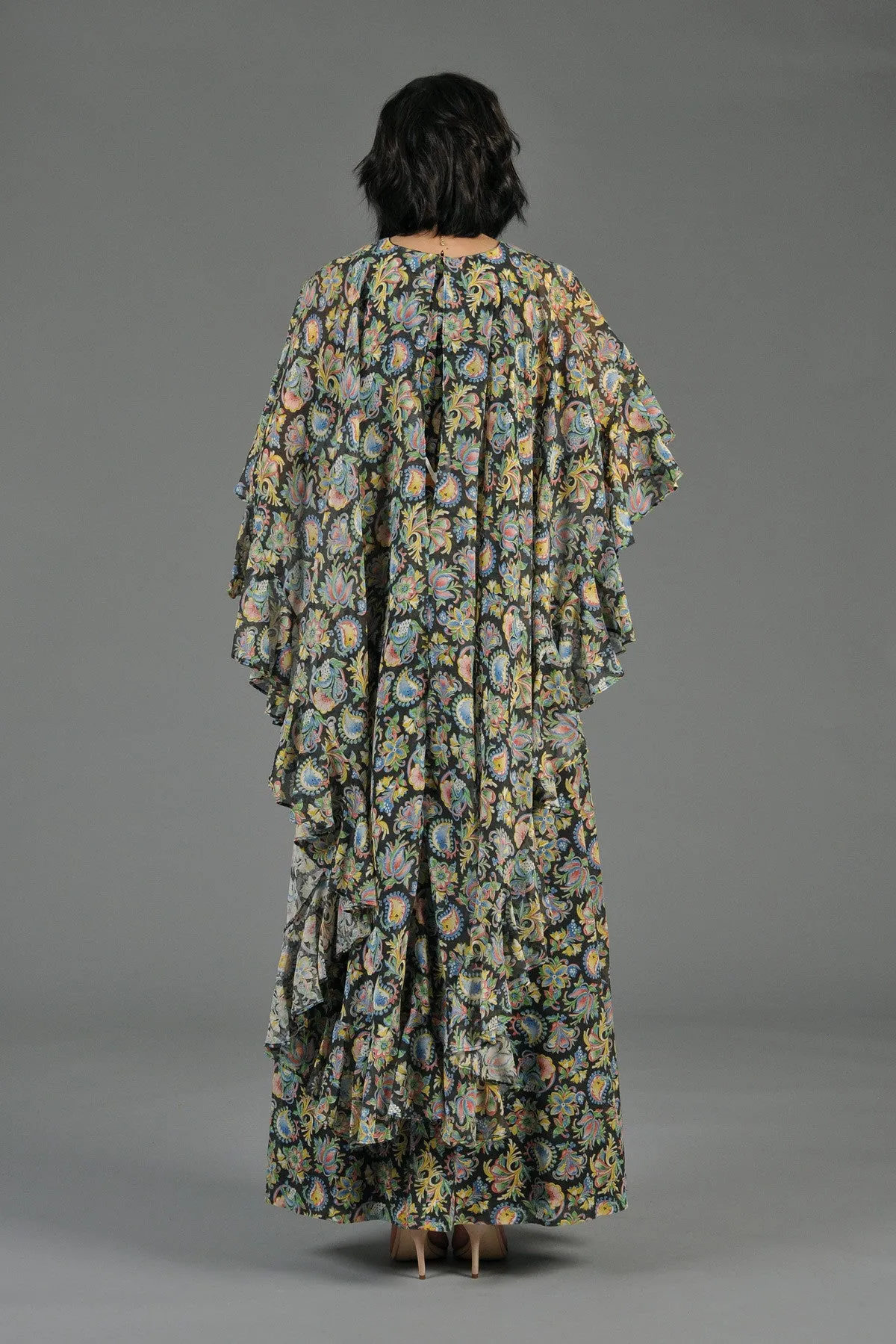 Bohemian Gauze Cape-Backed Maxi Gown