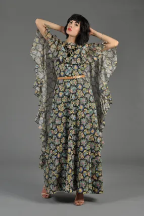 Bohemian Gauze Cape-Backed Maxi Gown
