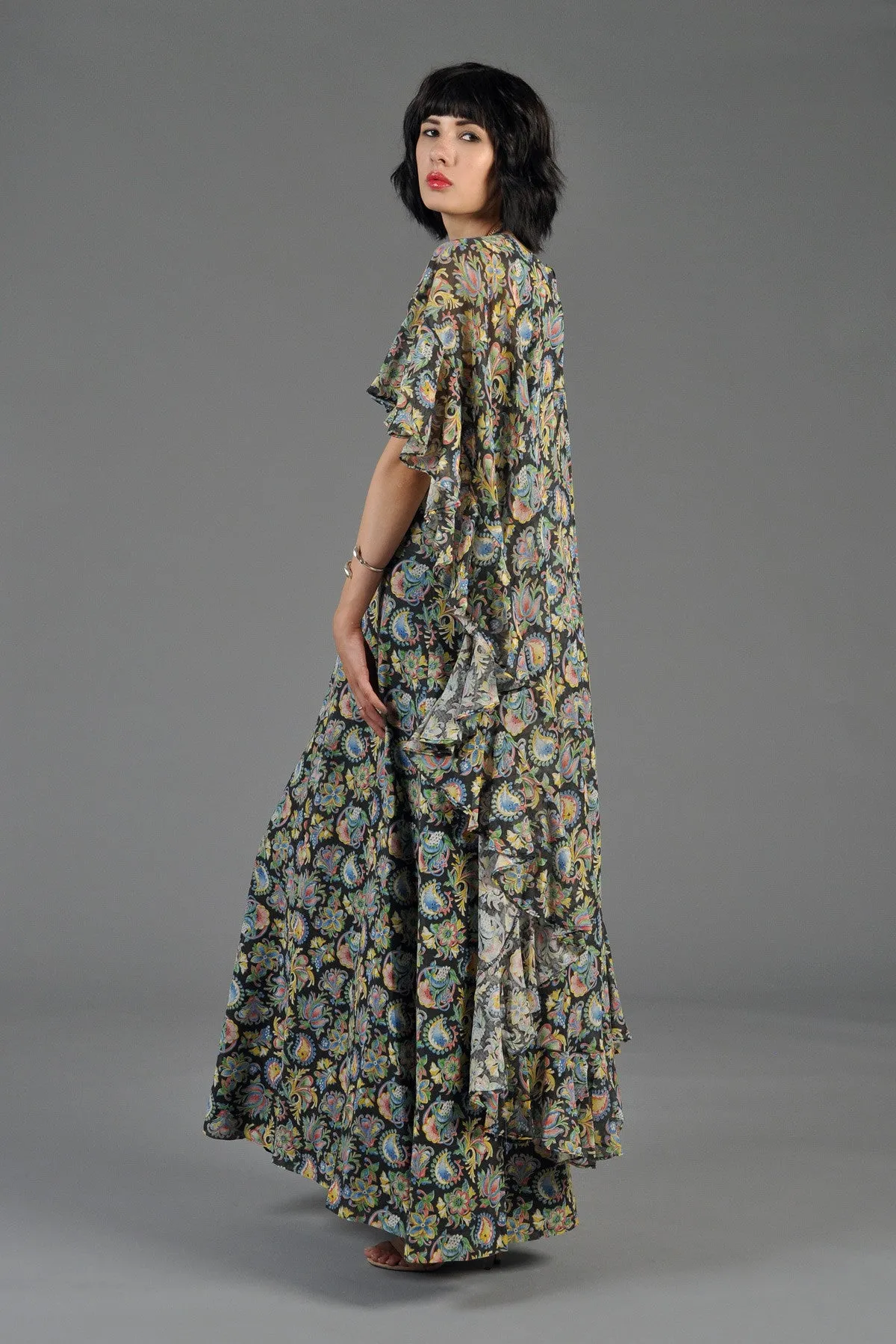 Bohemian Gauze Cape-Backed Maxi Gown