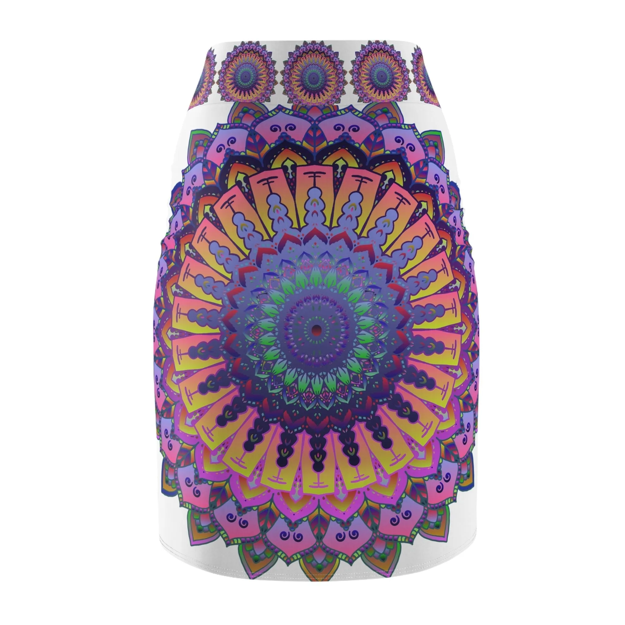 Bohemian Mandala Pencil Skirt - Purple & Azure