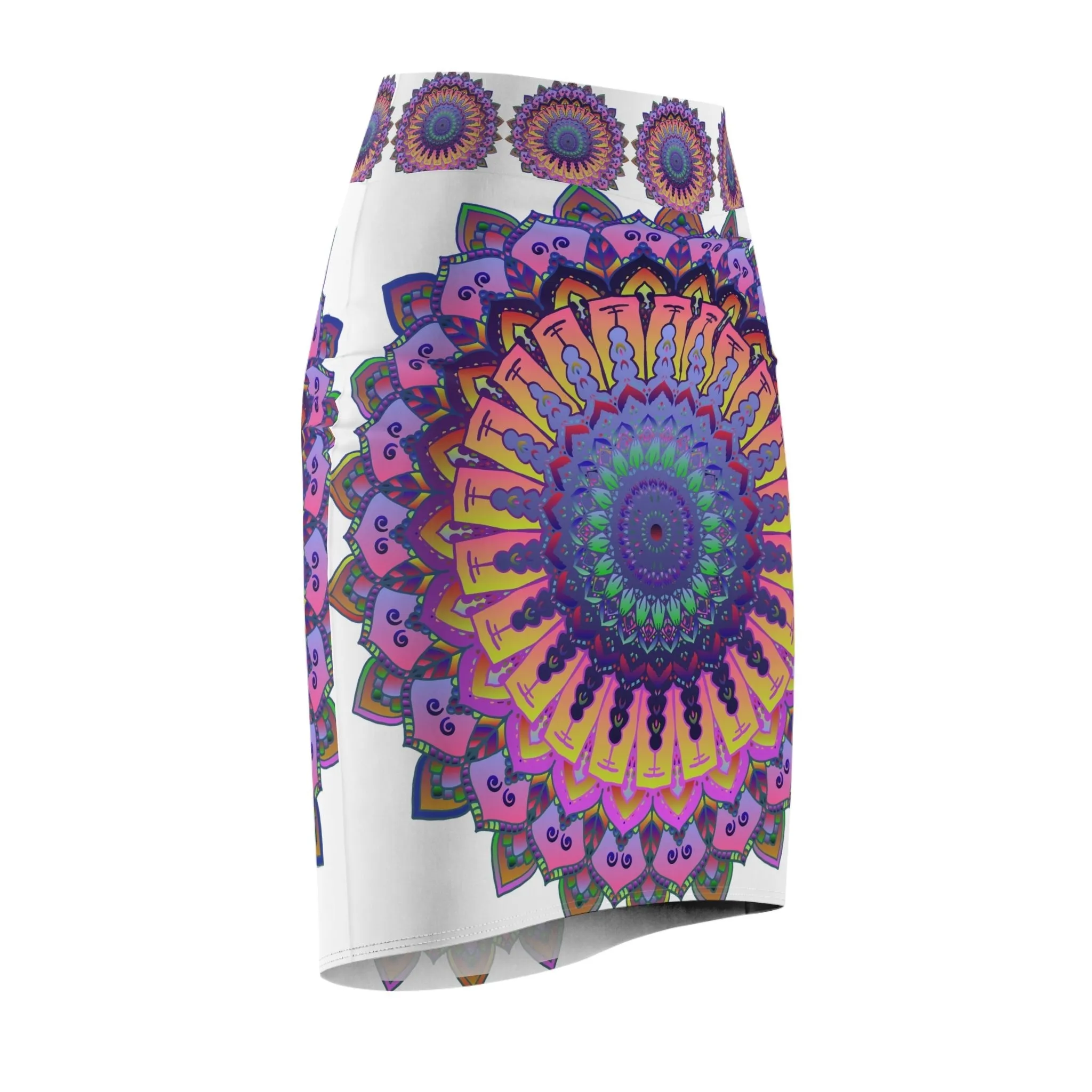 Bohemian Mandala Pencil Skirt - Purple & Azure
