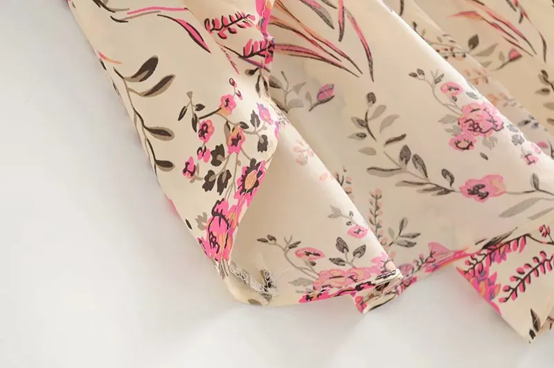 Boho Beige Floral Print High Low Dress