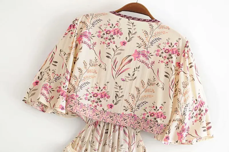 Boho Beige Floral Print High Low Dress
