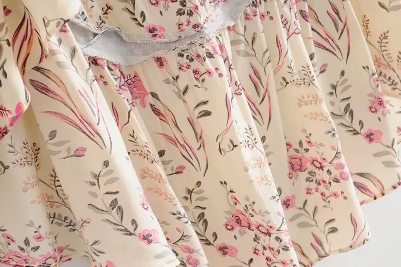 Boho Beige Floral Print High Low Dress