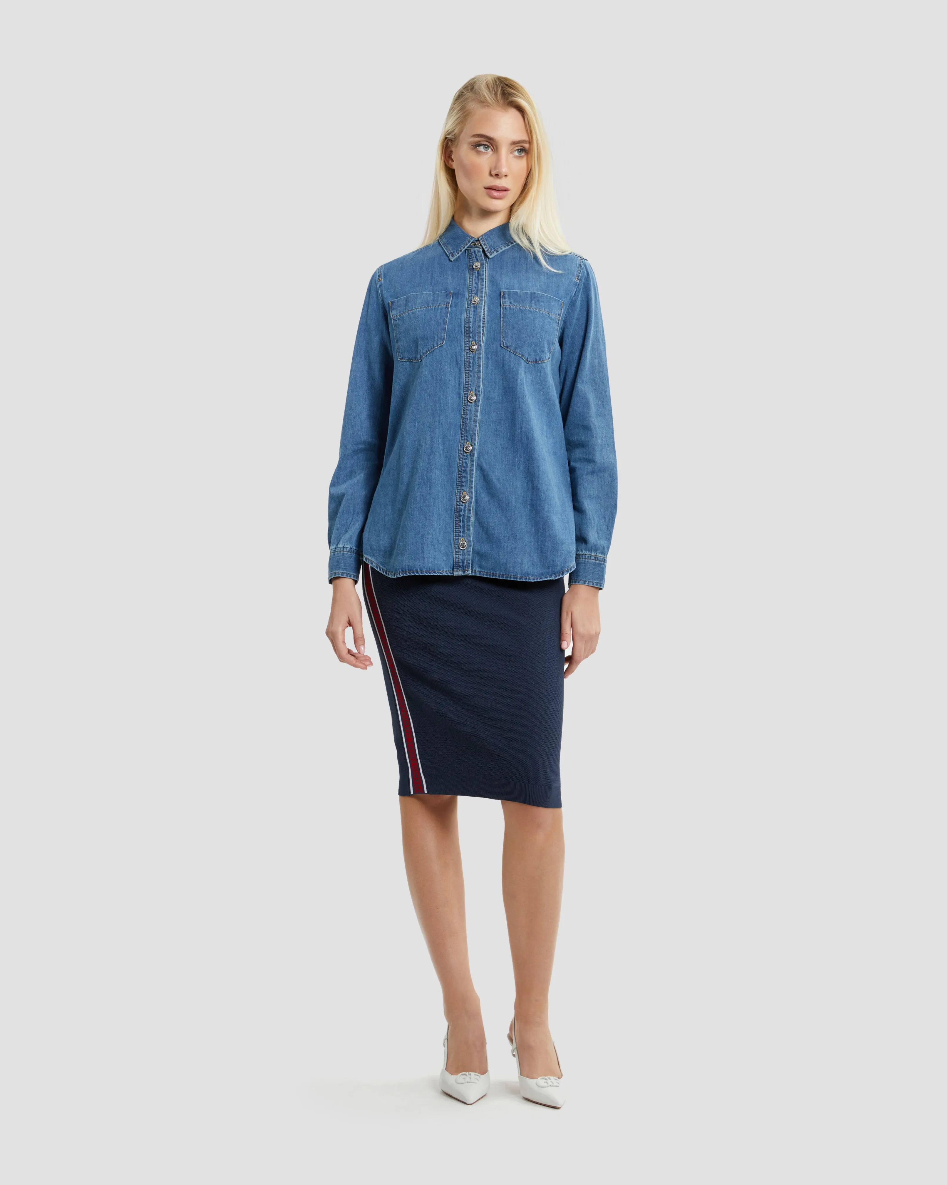 Brand Outlined Denim Shirt