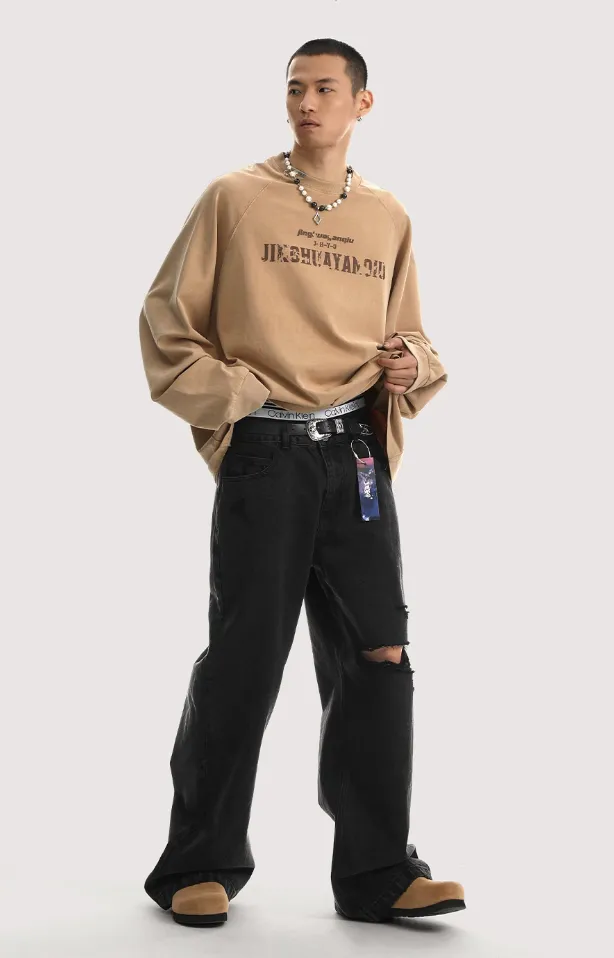 Broken Hole Washed Denim Jeans