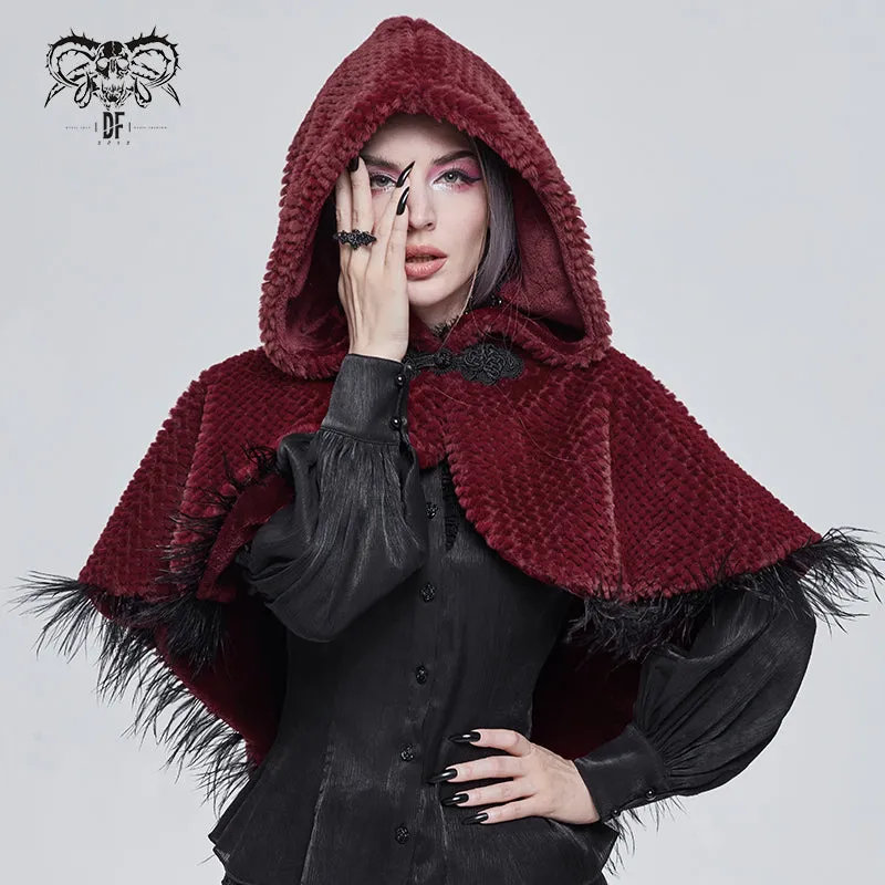 CA02502 red winter gothic women warm grained plush short hooded cape