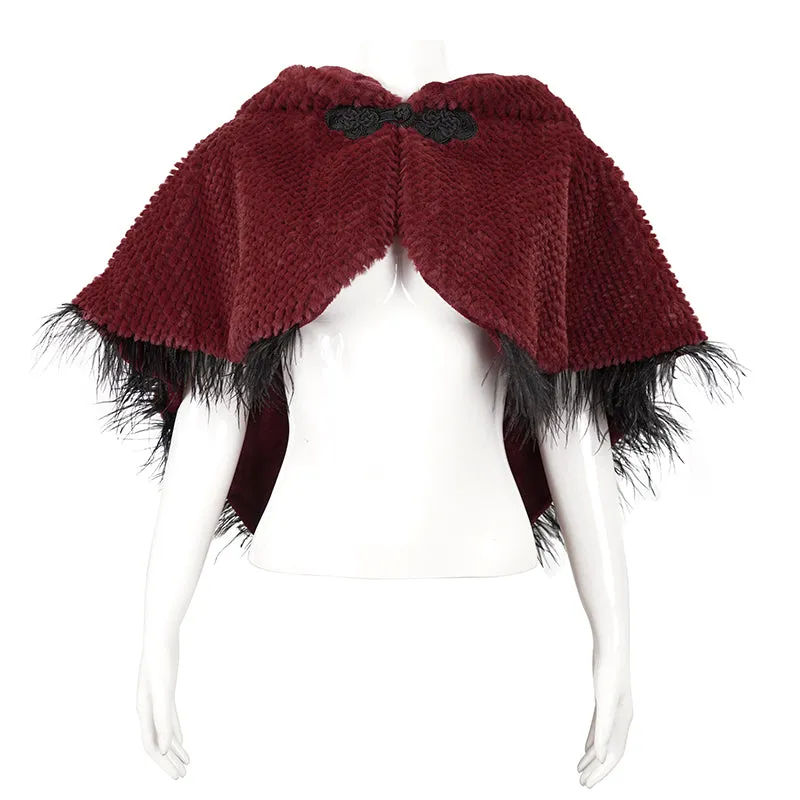 CA02502 red winter gothic women warm grained plush short hooded cape