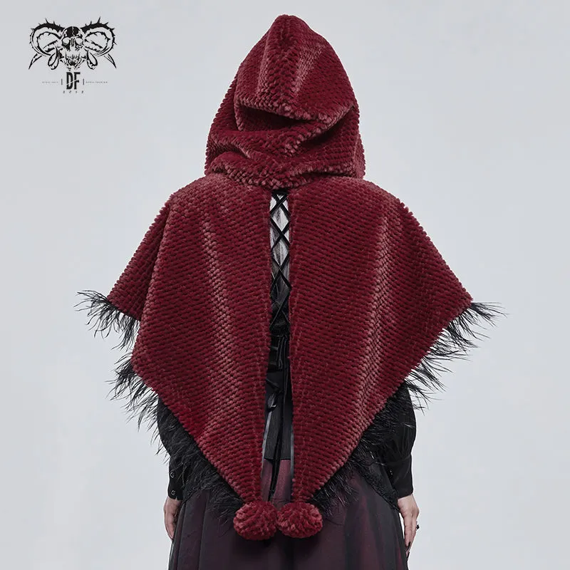 CA02502 red winter gothic women warm grained plush short hooded cape