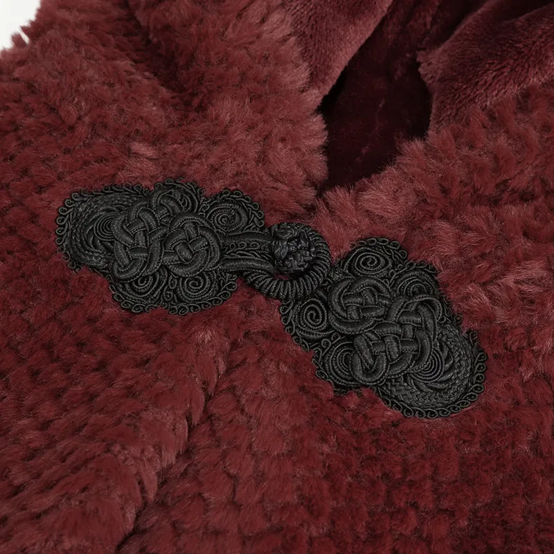 CA02502 red winter gothic women warm grained plush short hooded cape