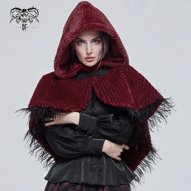 CA02502 red winter gothic women warm grained plush short hooded cape