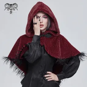 CA02502 red winter gothic women warm grained plush short hooded cape