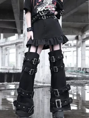 Detachable Culottes Breasted Splicing Faux Dark Two Piece Punk
