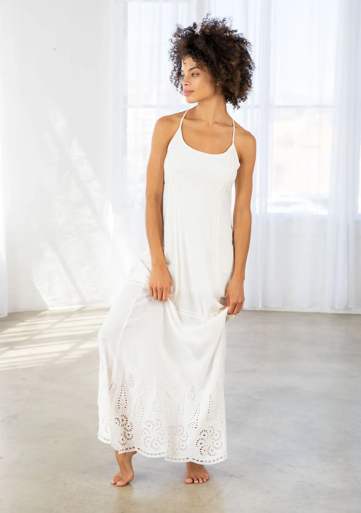 Eyelet Accent Sleeveless Racerback Maxi Dress