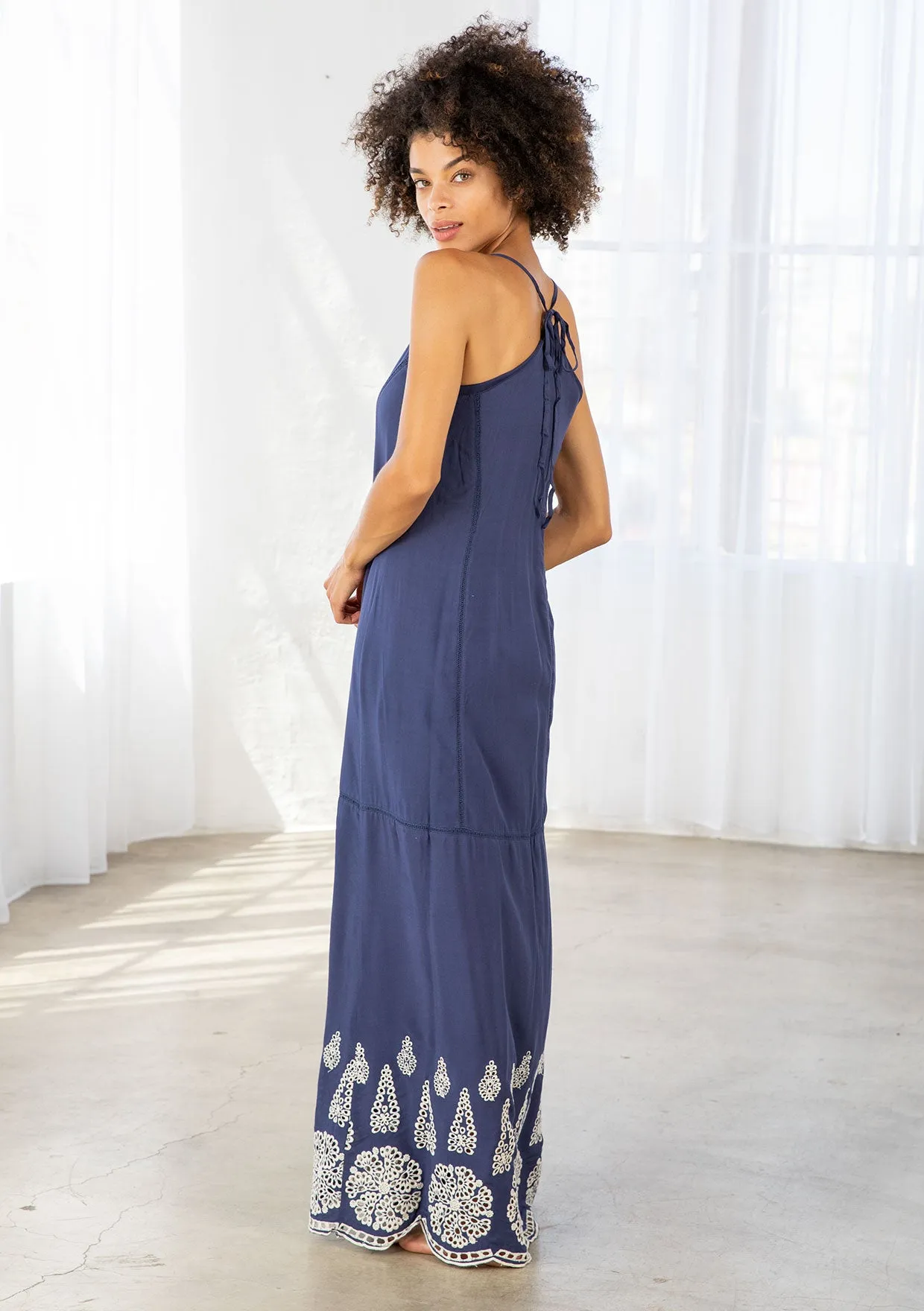 Eyelet Accent Sleeveless Racerback Maxi Dress