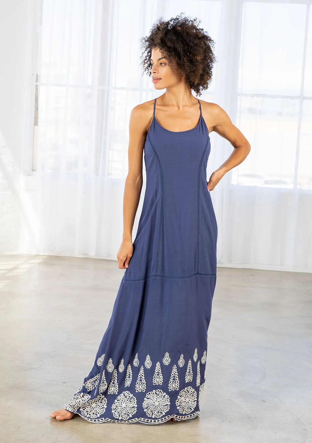 Eyelet Accent Sleeveless Racerback Maxi Dress