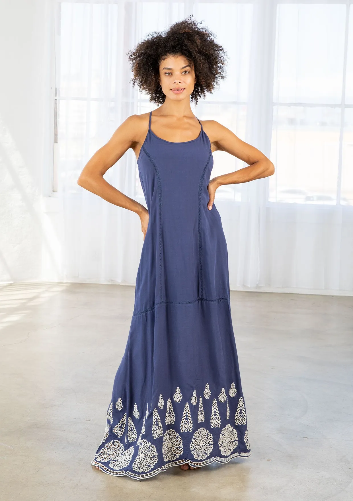 Eyelet Accent Sleeveless Racerback Maxi Dress