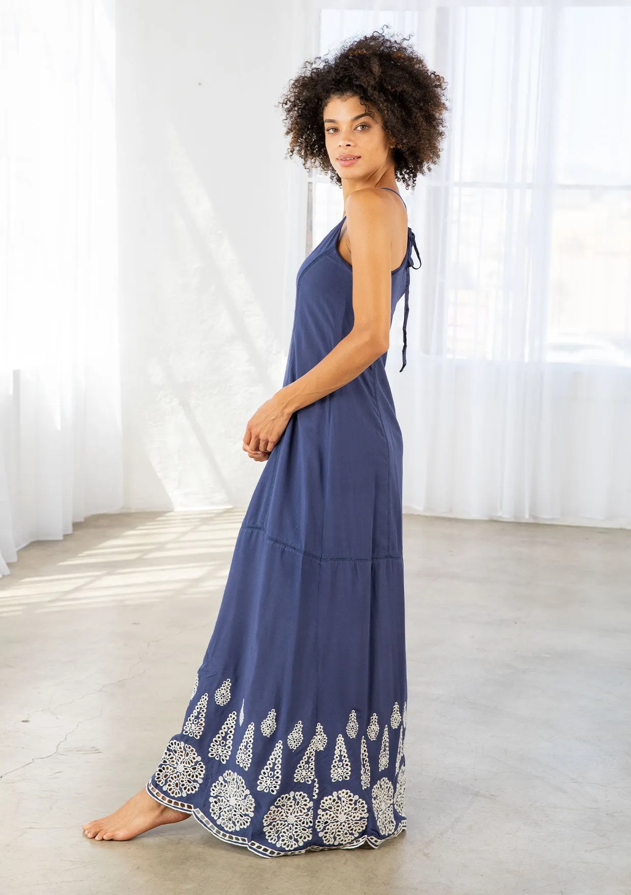 Eyelet Accent Sleeveless Racerback Maxi Dress