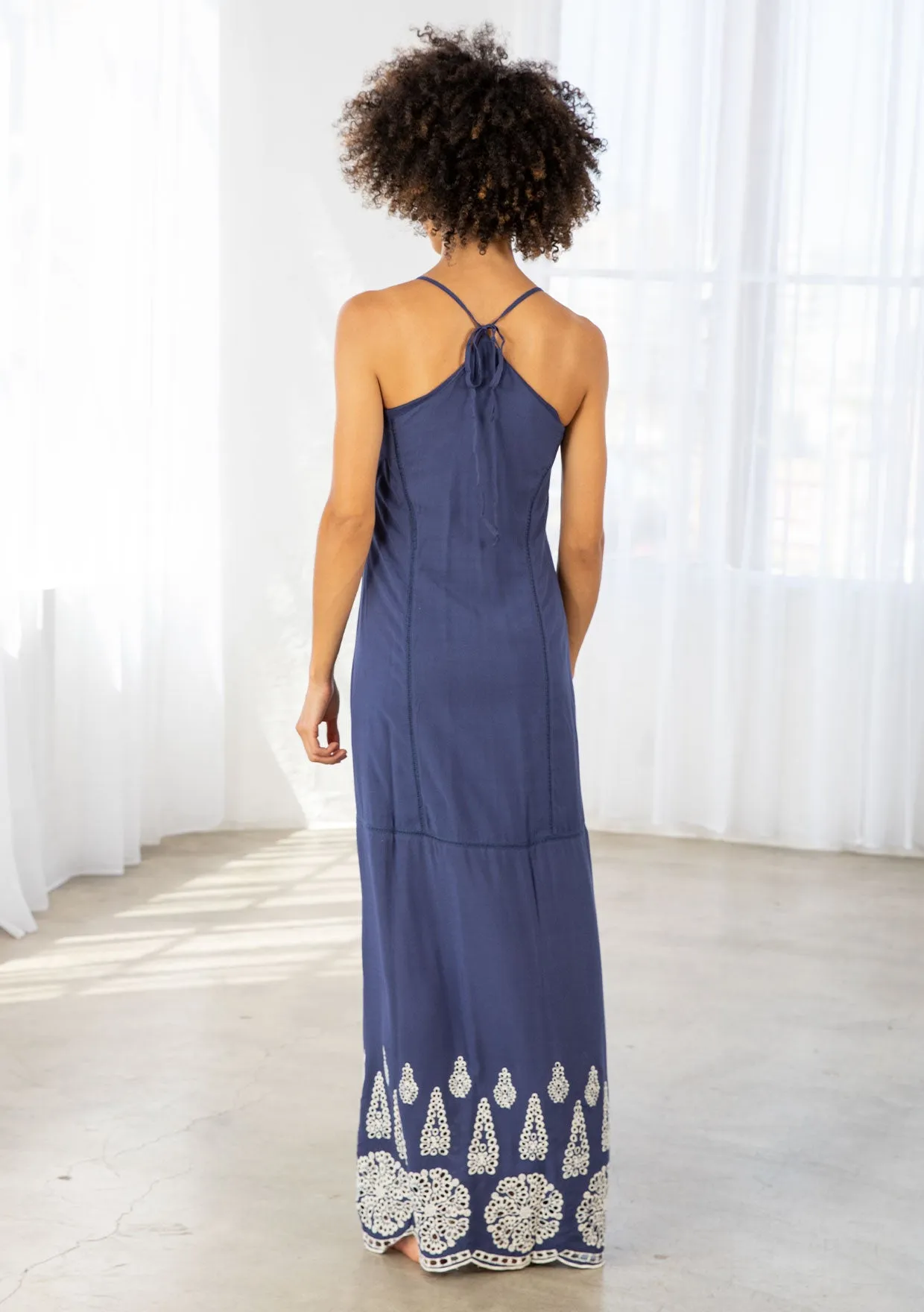 Eyelet Accent Sleeveless Racerback Maxi Dress
