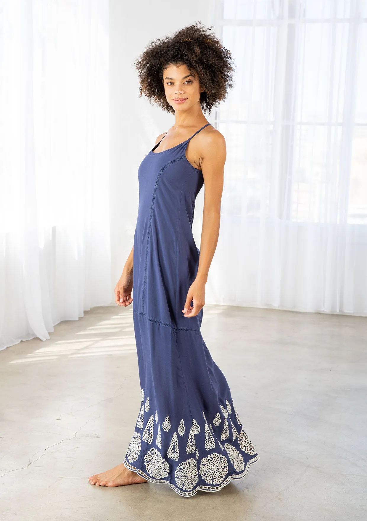 Eyelet Accent Sleeveless Racerback Maxi Dress