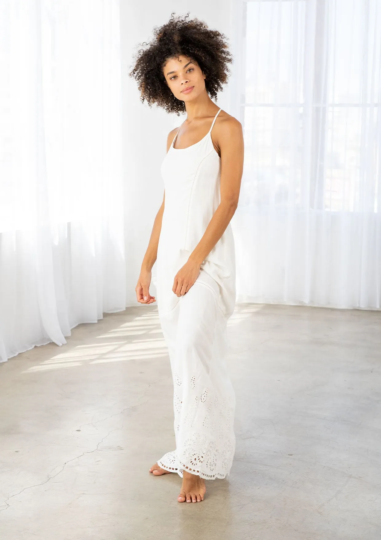 Eyelet Accent Sleeveless Racerback Maxi Dress
