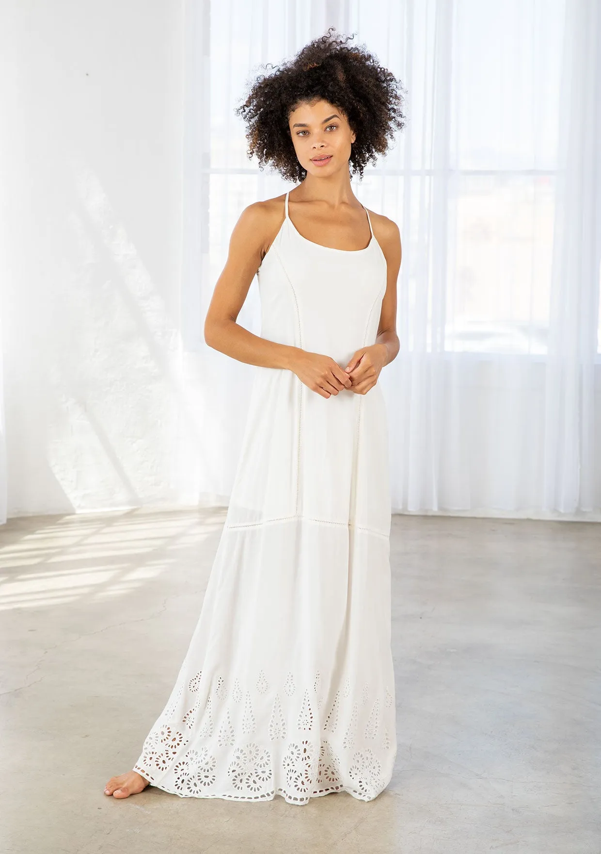 Eyelet Accent Sleeveless Racerback Maxi Dress