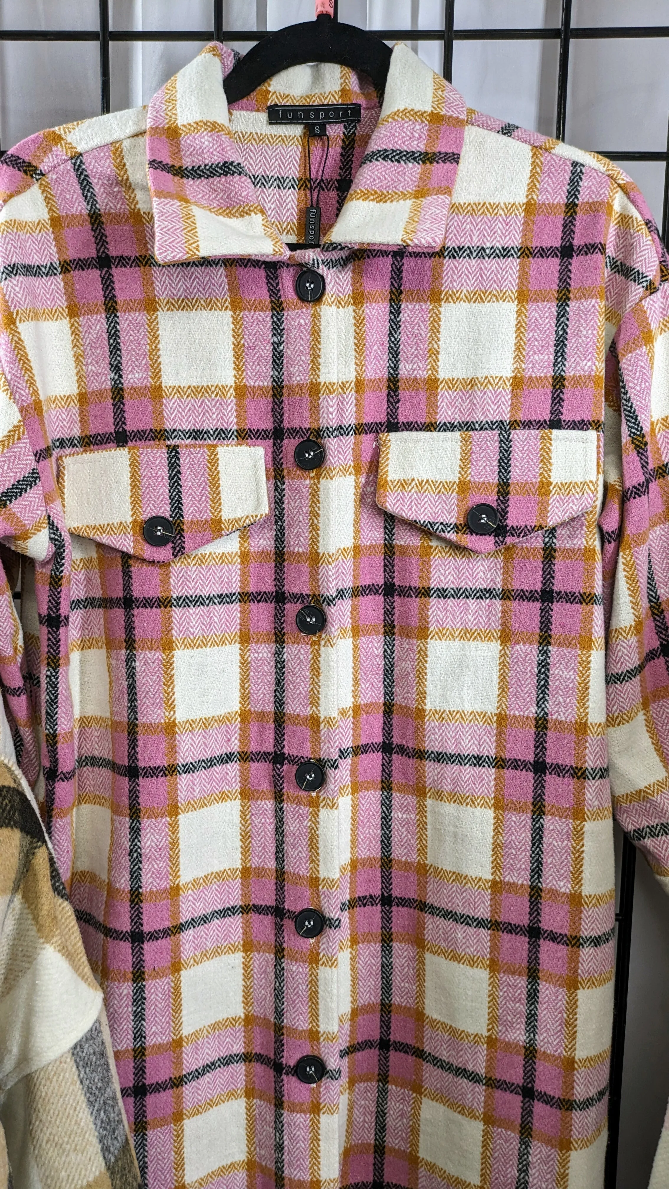 Fall Wear Pink Plaid Long Woman's Shacket Funsport Brand