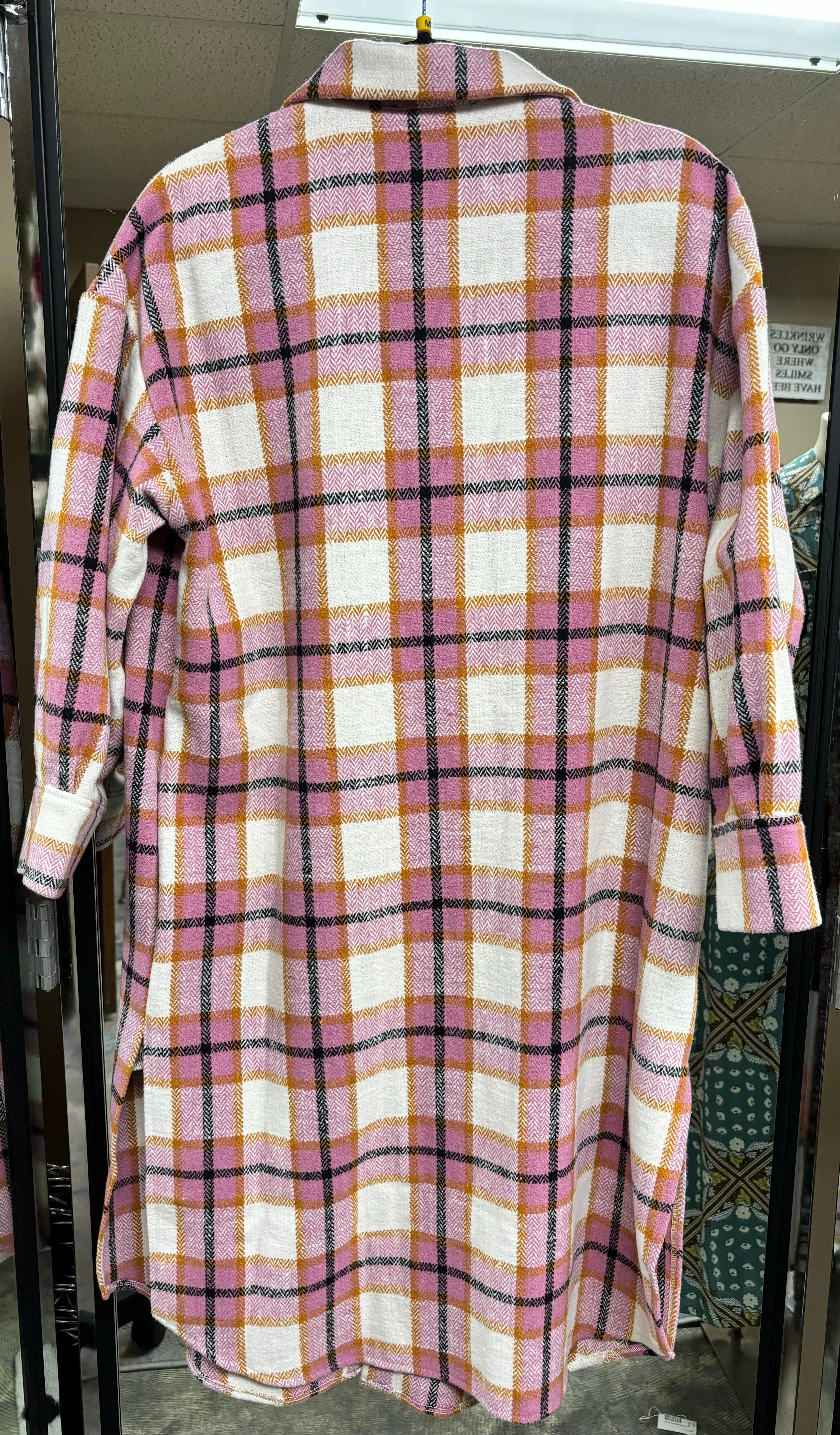 Fall Wear Pink Plaid Long Woman's Shacket Funsport Brand