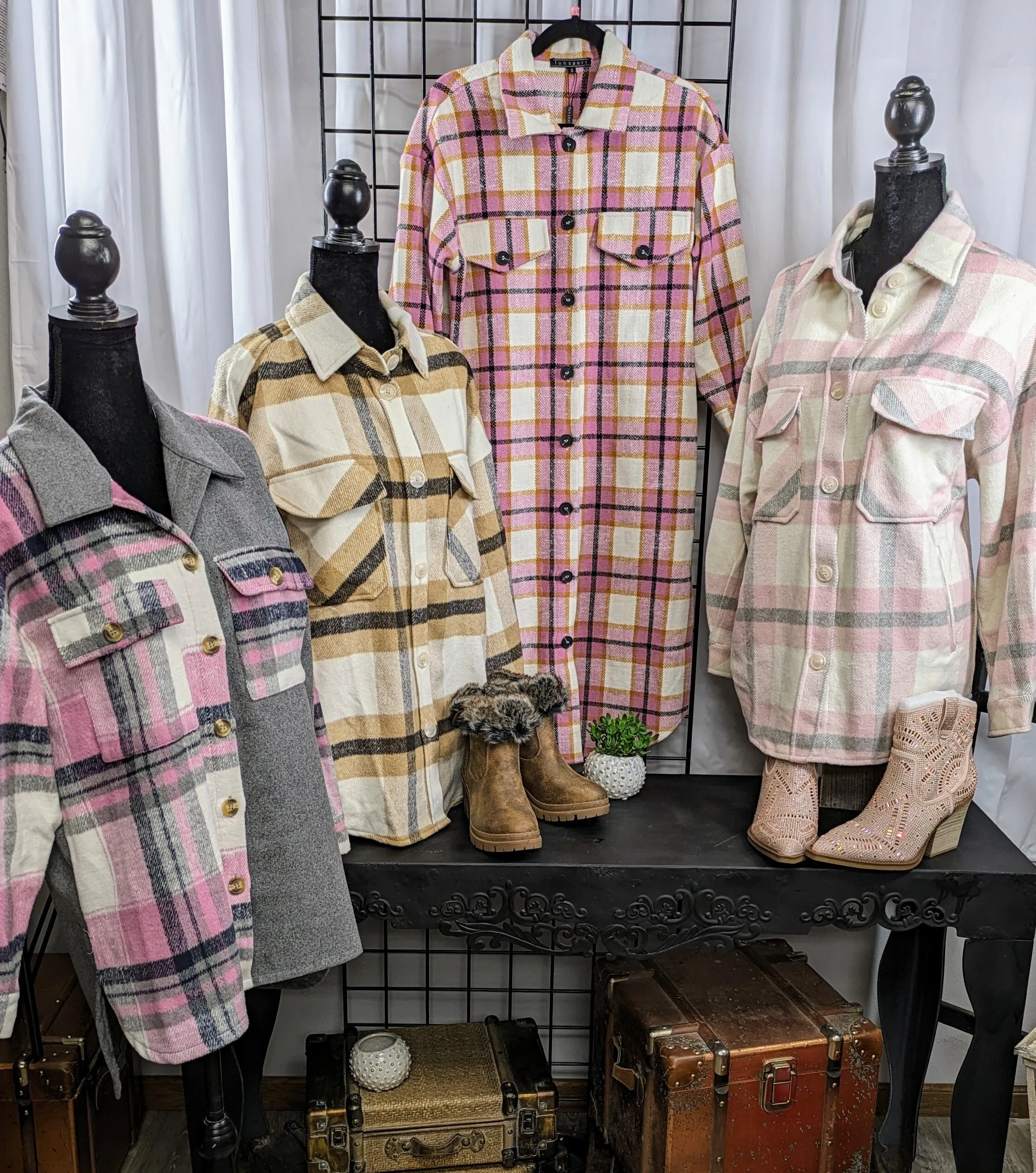 Fall Wear Pink Plaid Long Woman's Shacket Funsport Brand