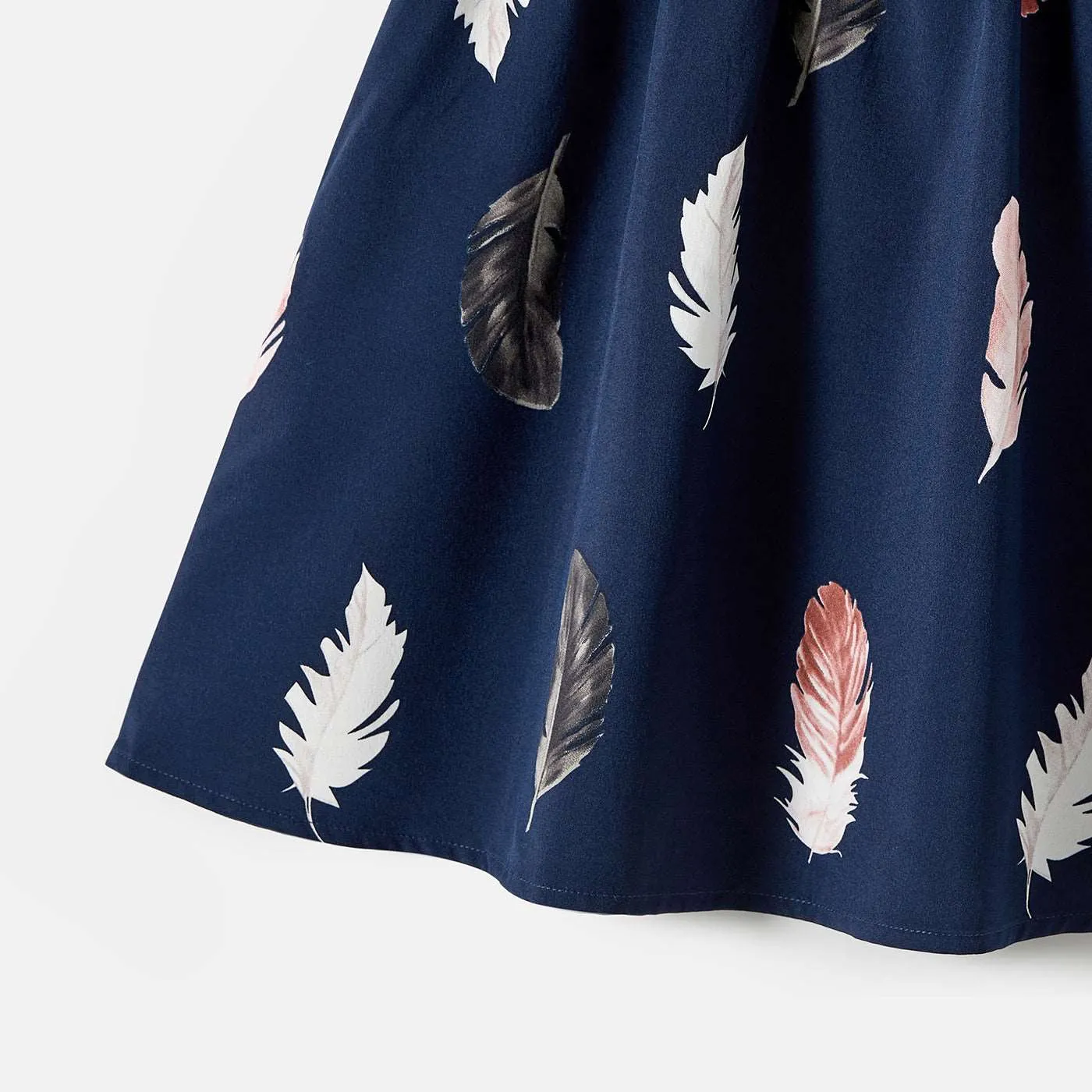 Family Matching Allover Feather Print Belted Cami Dresses and Short-sleeve Spliced Tee Sets
