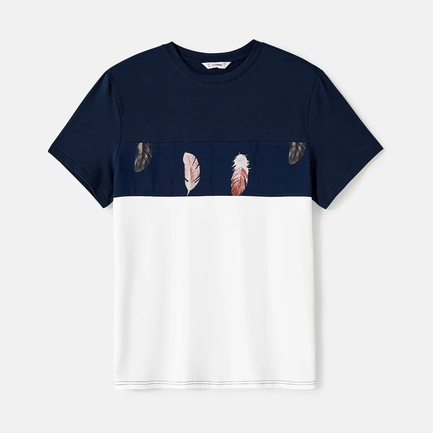 Family Matching Allover Feather Print Belted Cami Dresses and Short-sleeve Spliced Tee Sets
