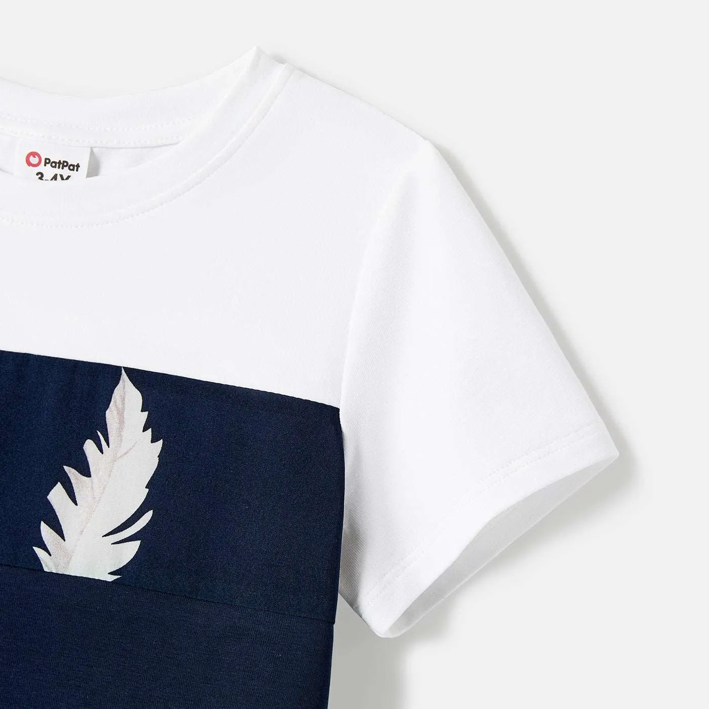 Family Matching Allover Feather Print Belted Cami Dresses and Short-sleeve Spliced Tee Sets