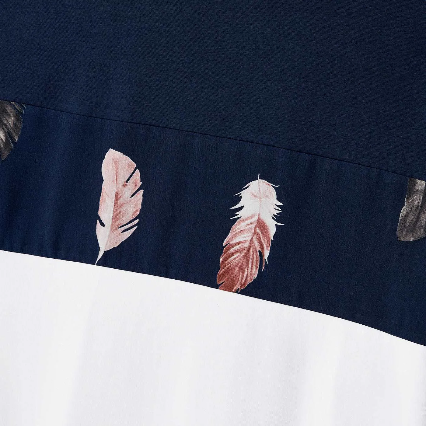 Family Matching Allover Feather Print Belted Cami Dresses and Short-sleeve Spliced Tee Sets