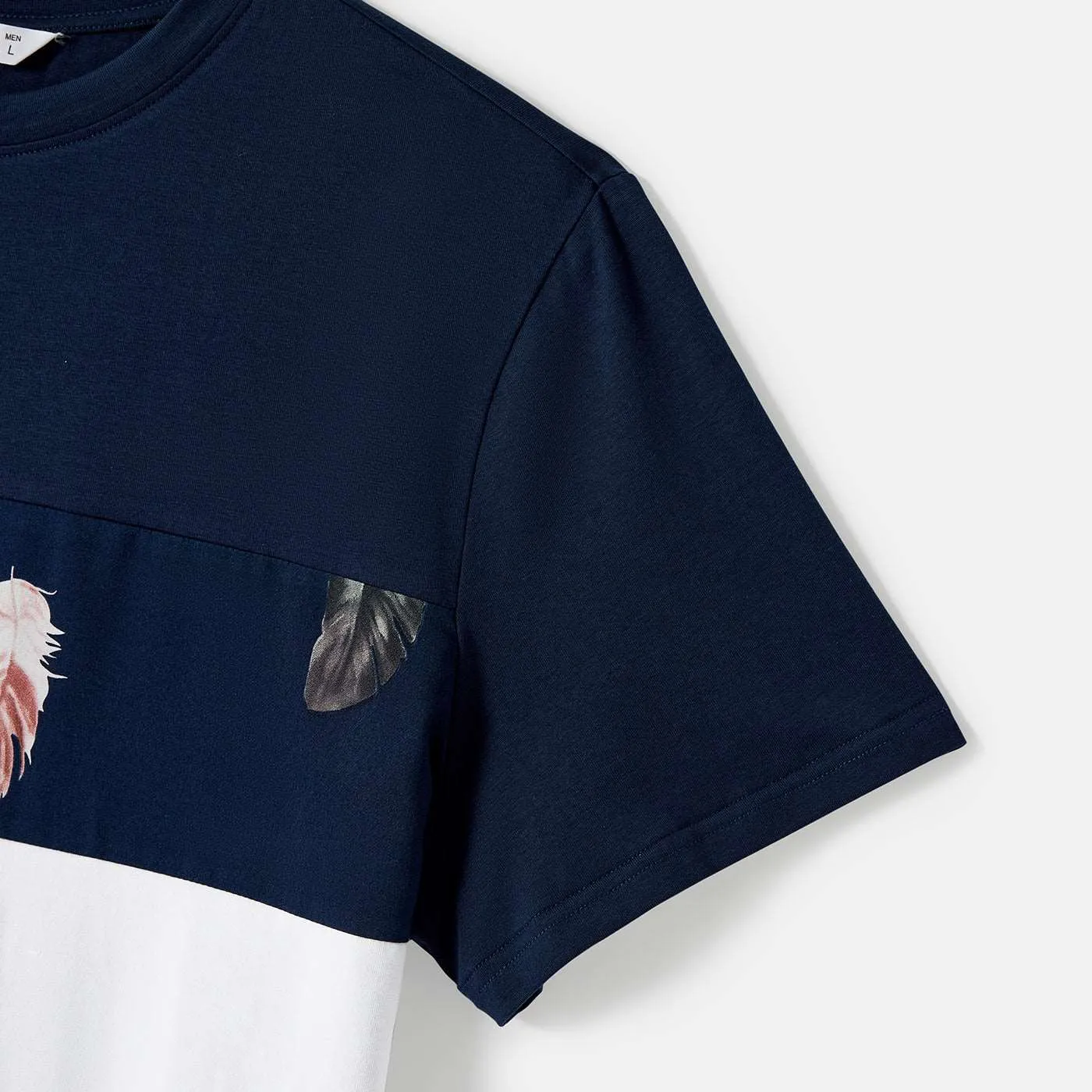 Family Matching Allover Feather Print Belted Cami Dresses and Short-sleeve Spliced Tee Sets