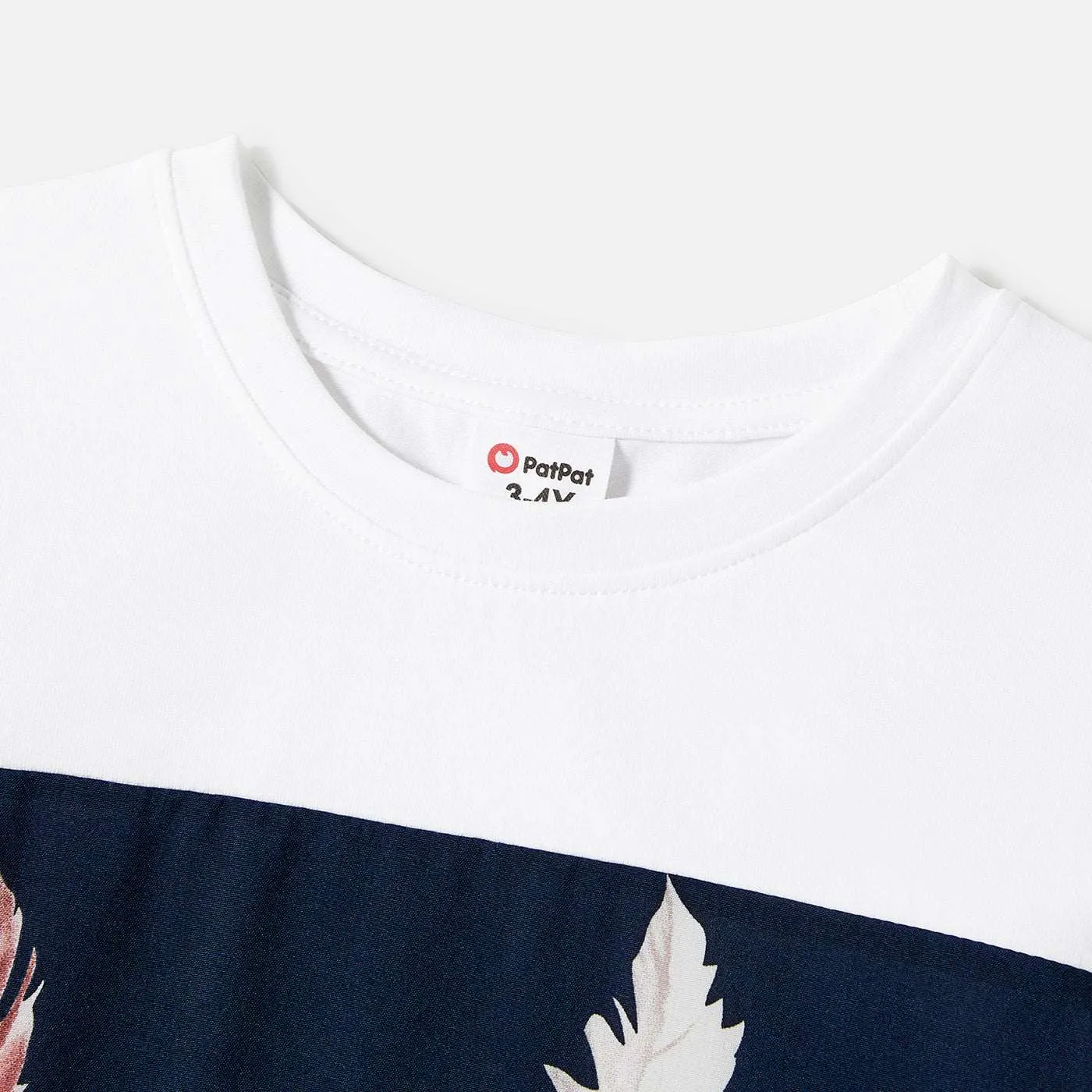 Family Matching Allover Feather Print Belted Cami Dresses and Short-sleeve Spliced Tee Sets