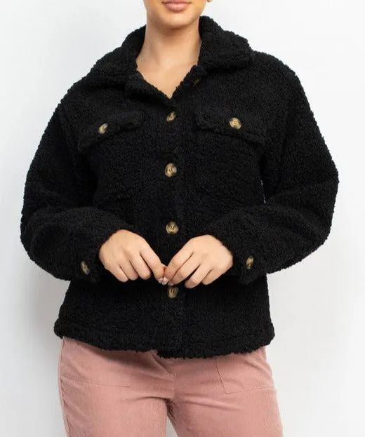 Feels Like Winter Button Down Faux Fur Sherpa Jacket (2 Color Options)