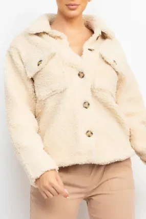 Feels Like Winter Button Down Faux Fur Sherpa Jacket (2 Color Options)