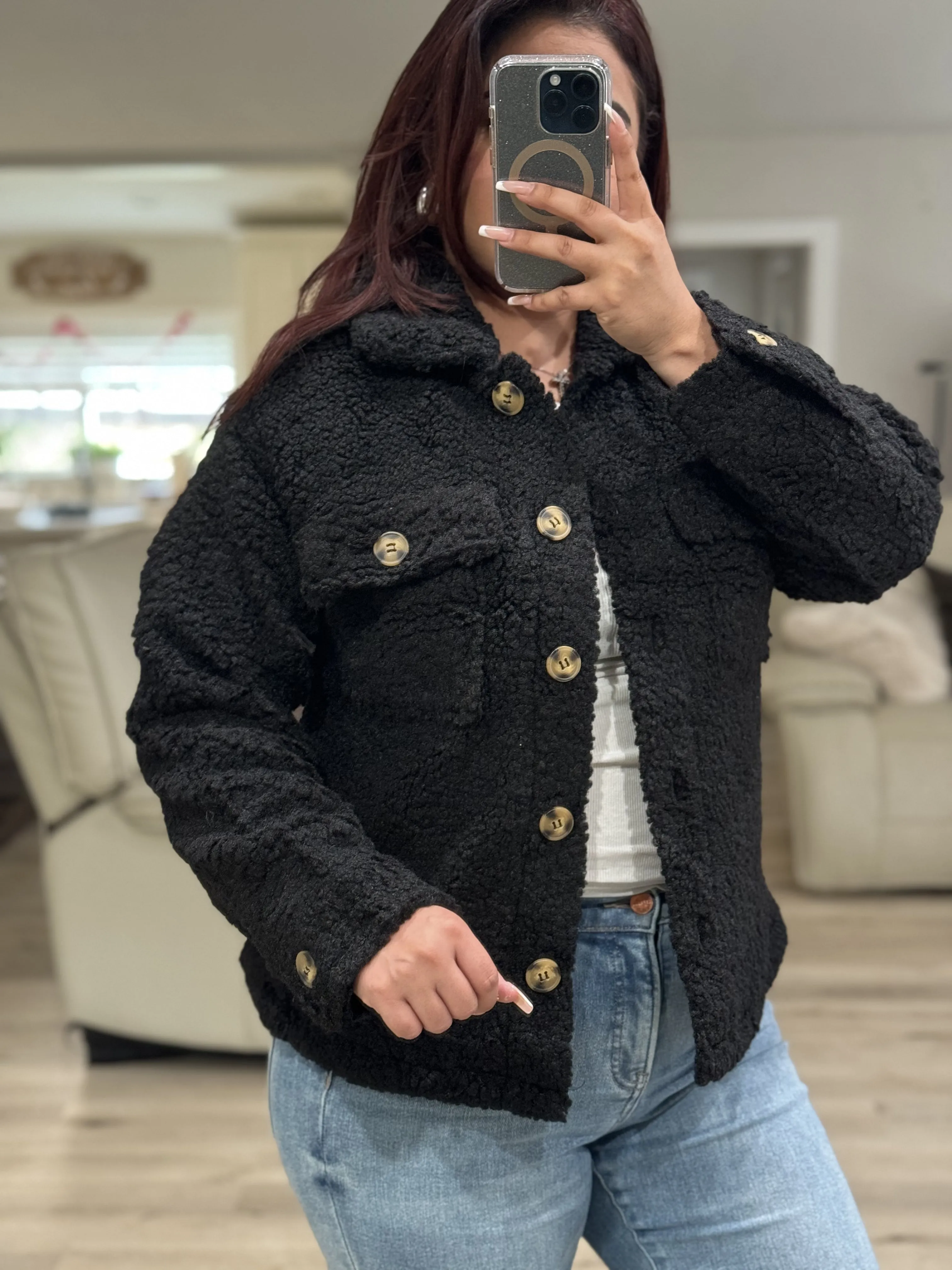 Feels Like Winter Button Down Faux Fur Sherpa Jacket (2 Color Options)