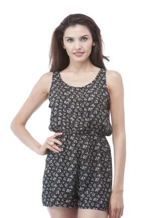 Floral Print button up elastic waist romper